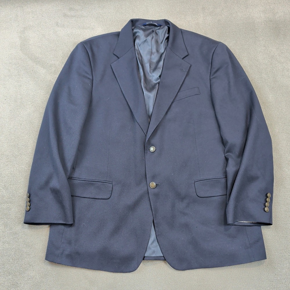 Stafford Executive Blazer 46R Mens Navy Blue 100% Wool Sport Coat Gold Button